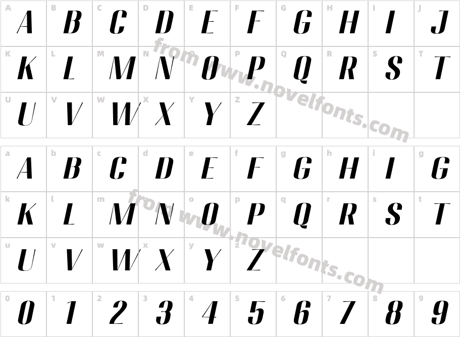 Migha-BoldSemiExpandedSlantCharacter Map