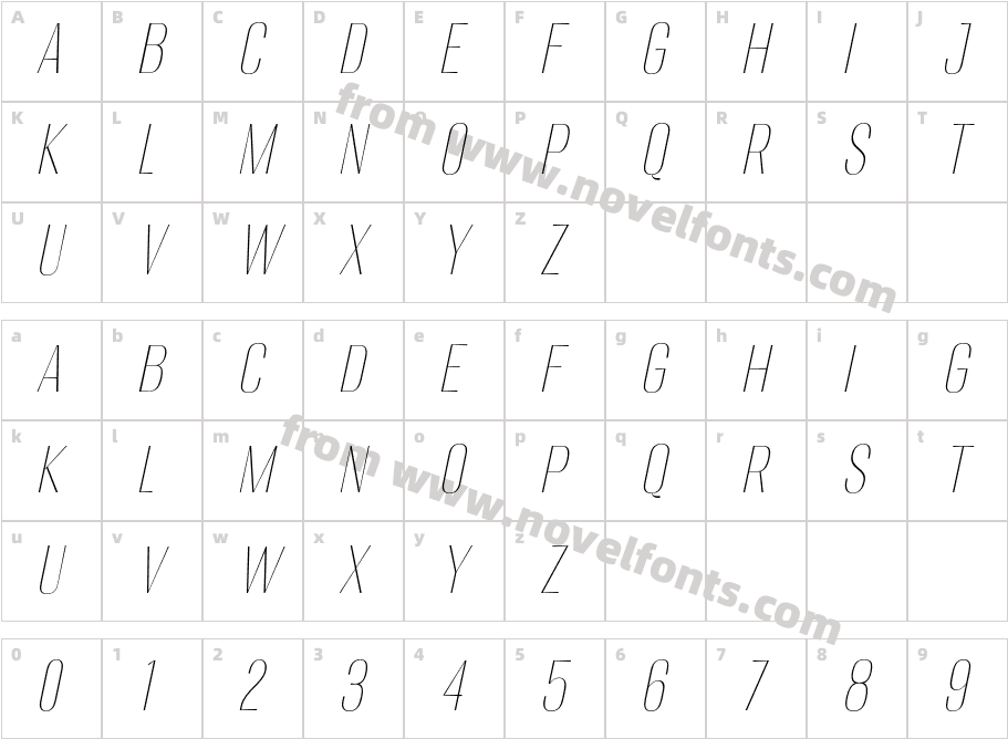 Migha-ThinCondensedSlantCharacter Map