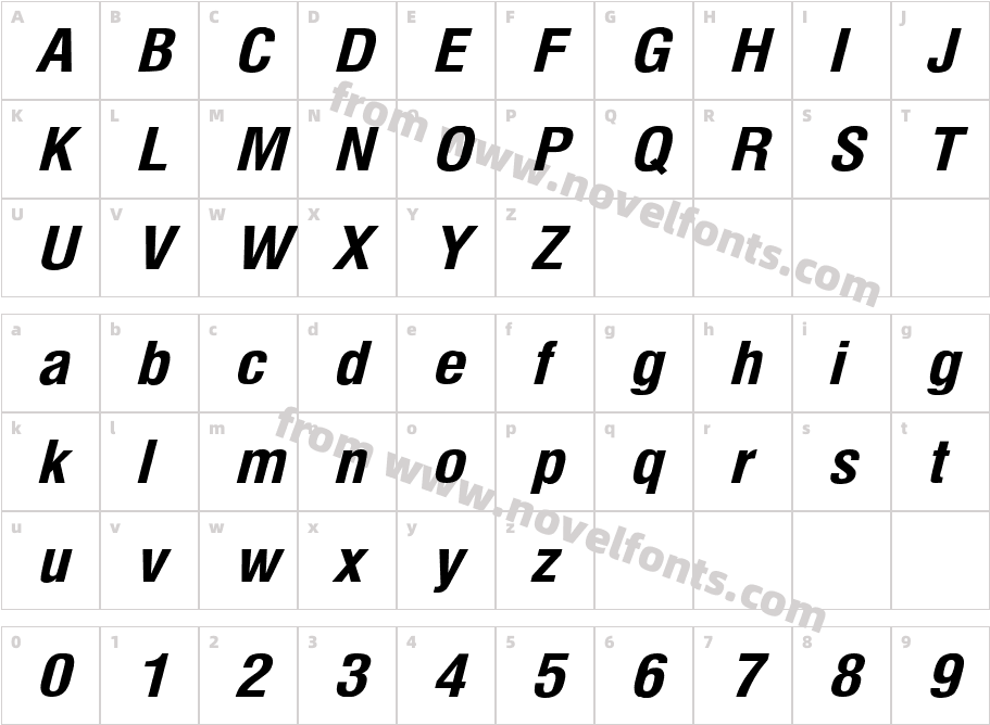 Milford Bold ItalicCharacter Map