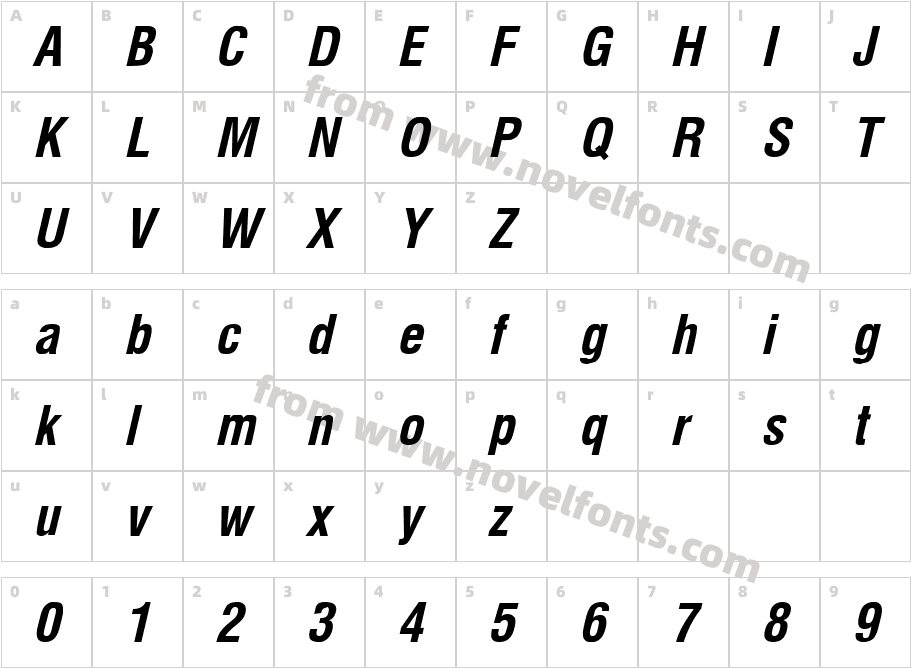 Milford Condensed Bold ItalicCharacter Map