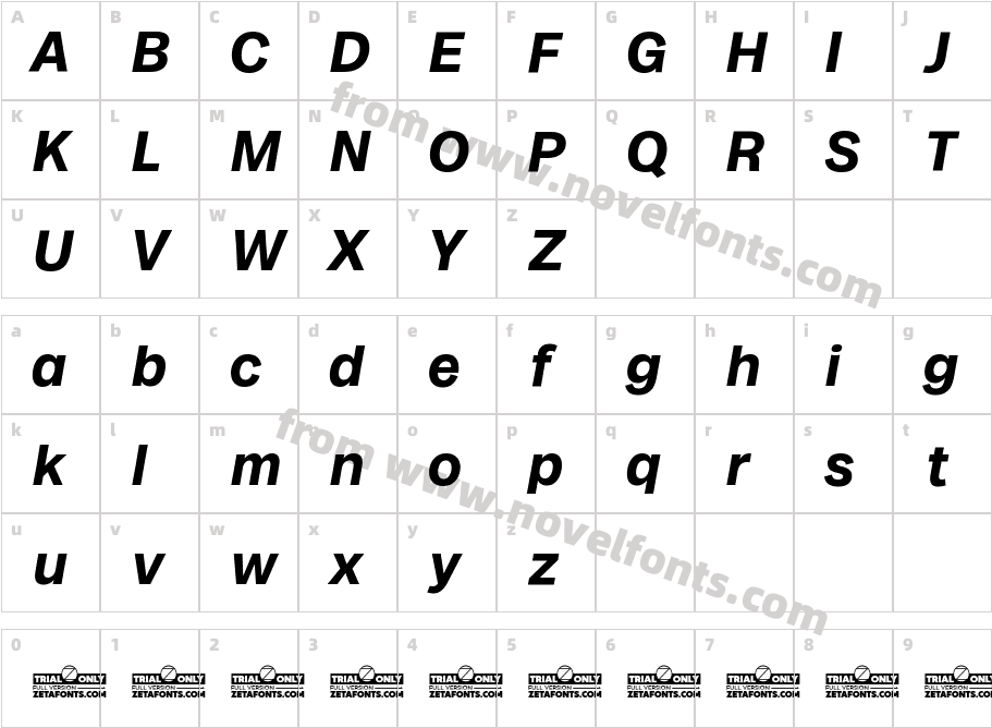 Milligram Macro Trial Bold ItalicCharacter Map