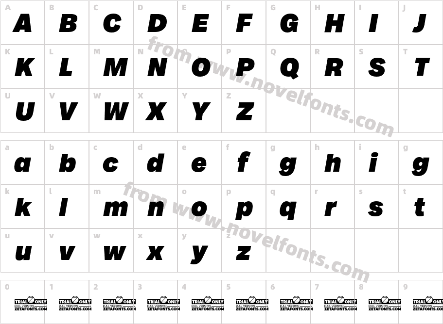 Milligram Macro Trial Heavy ItalicCharacter Map