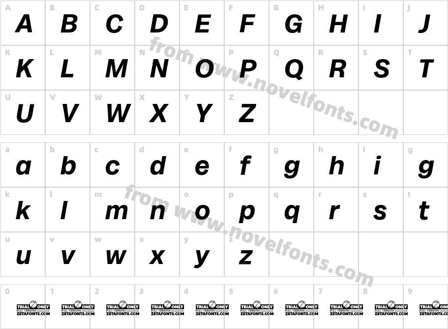 Milligram Trial Bold ItalicCharacter Map