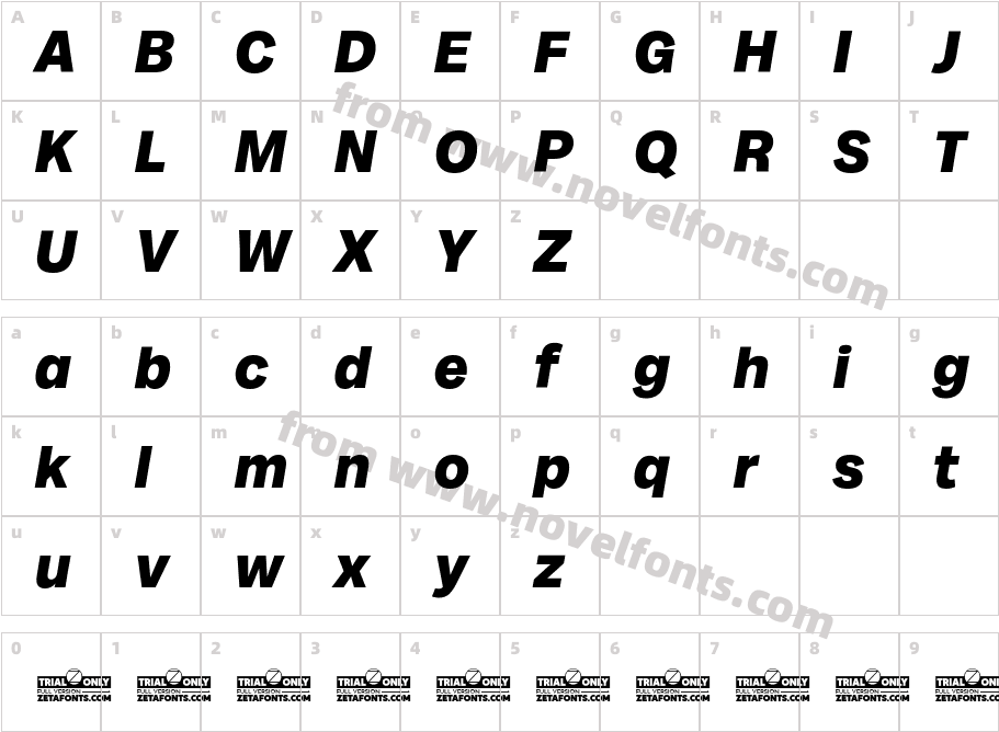 Milligram Trial Extrabold ItalicCharacter Map