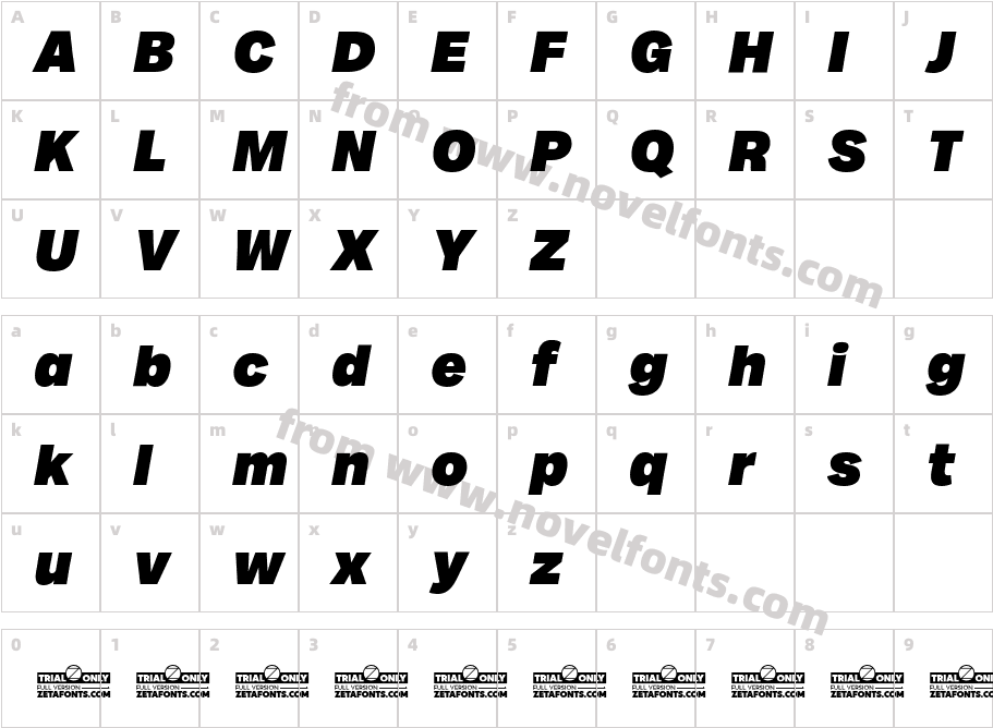 Milligram Trial Heavy ItalicCharacter Map