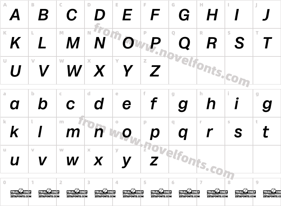 Milligram Trial Medium ItalicCharacter Map