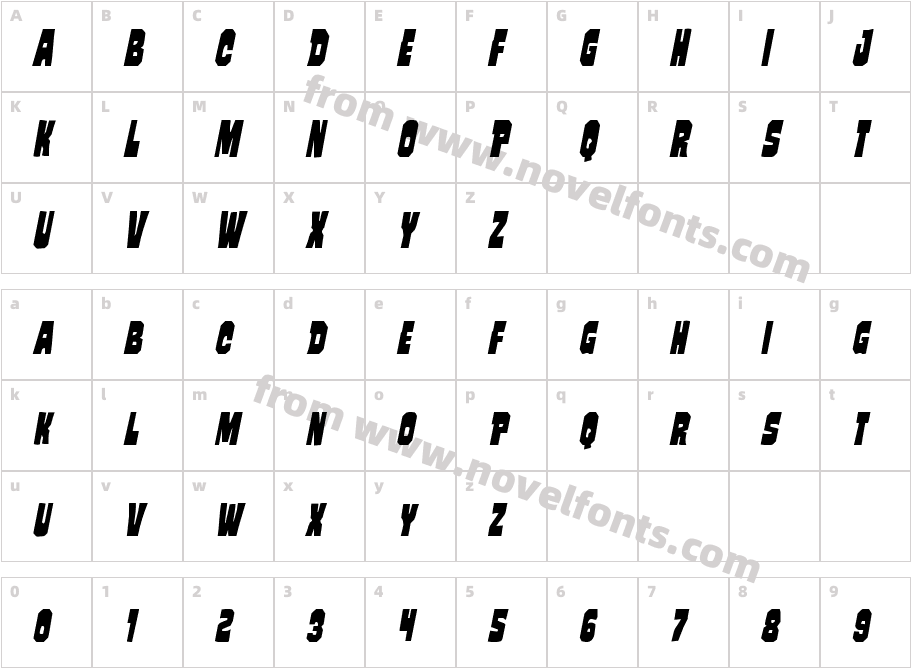 Mindless Brute Condensed ItalicCharacter Map