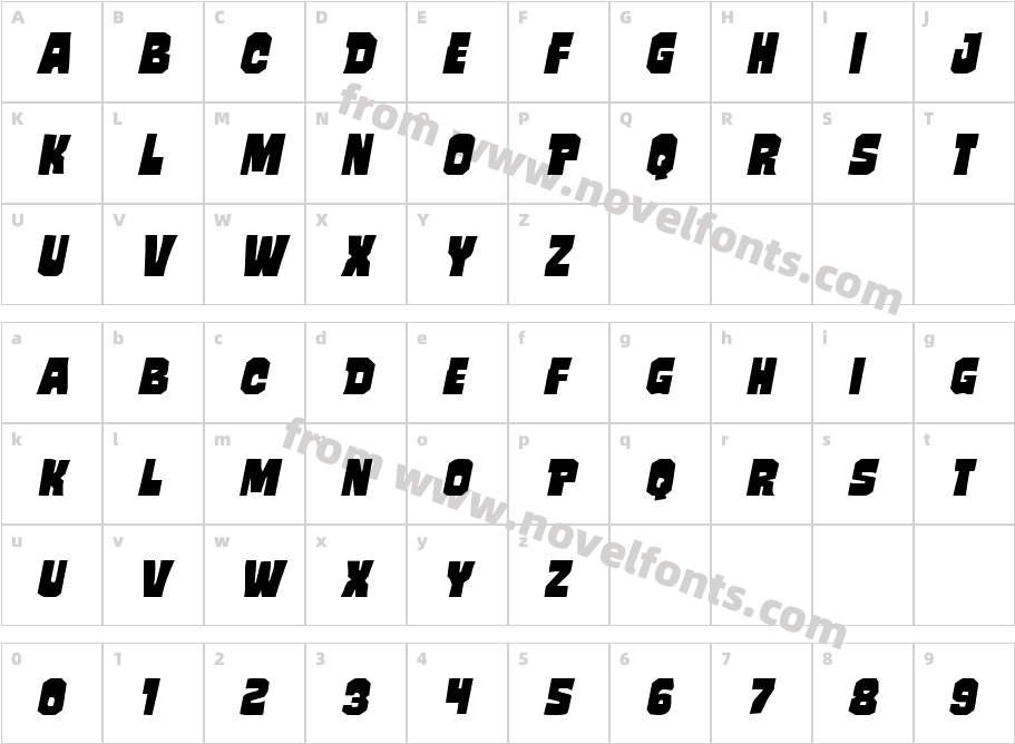 Mindless Brute Expanded ItalicCharacter Map