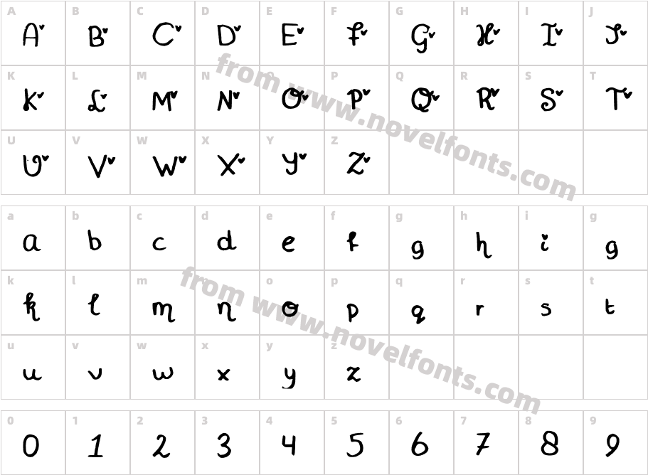 MiniHeartFontCharacter Map