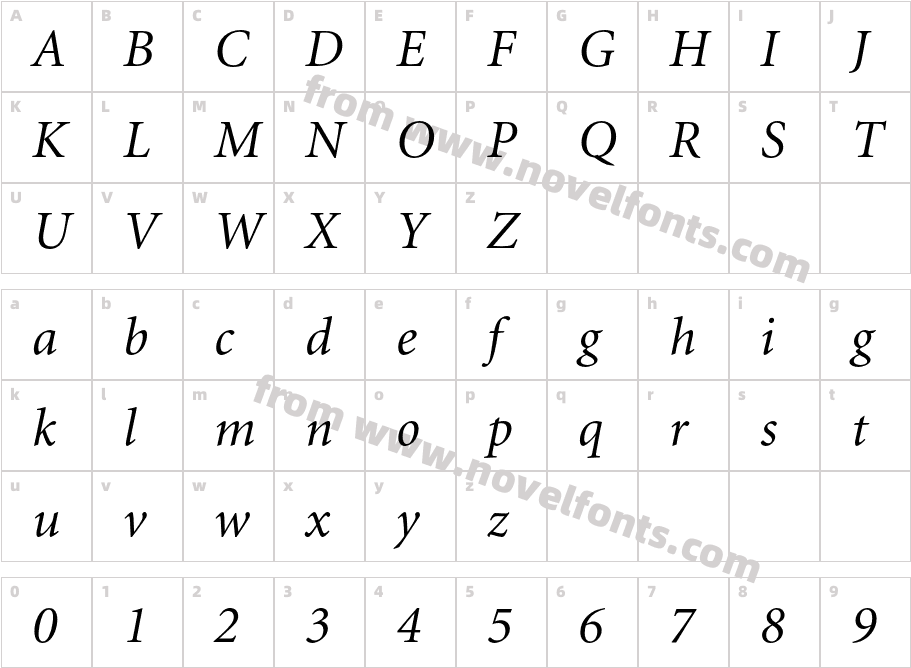 Minion-ItalicCharacter Map