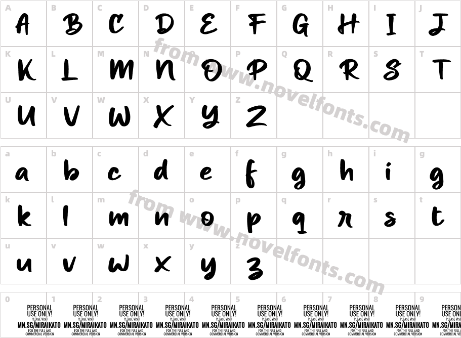 Miraikato Hand PERSONAL USE BoldCharacter Map