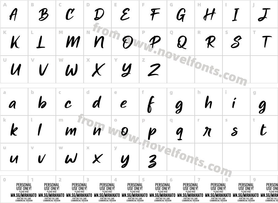 Miraikato Hand PERSONAL USE ItalicCharacter Map