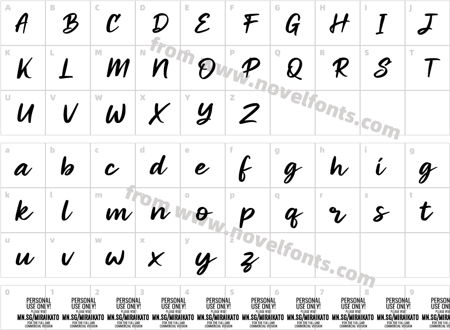 Miraikato Script PERSONAL USE ItalicCharacter Map