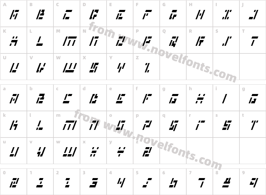 Missile Man Italic CondCharacter Map