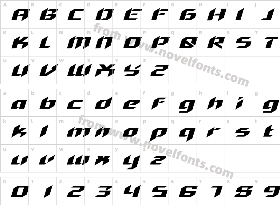 Missing Light ItalicCharacter Map