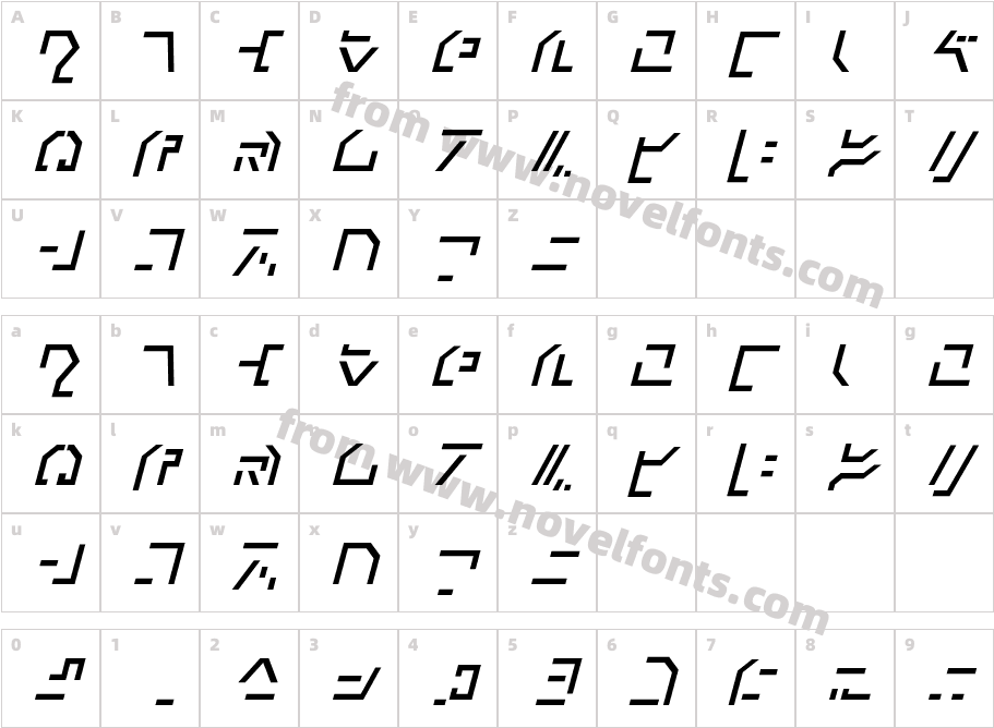 Modern Cybertronic ItalicCharacter Map