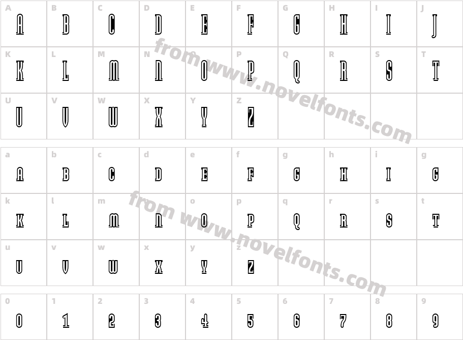 ModulaOutlinedSmallCapsCharacter Map