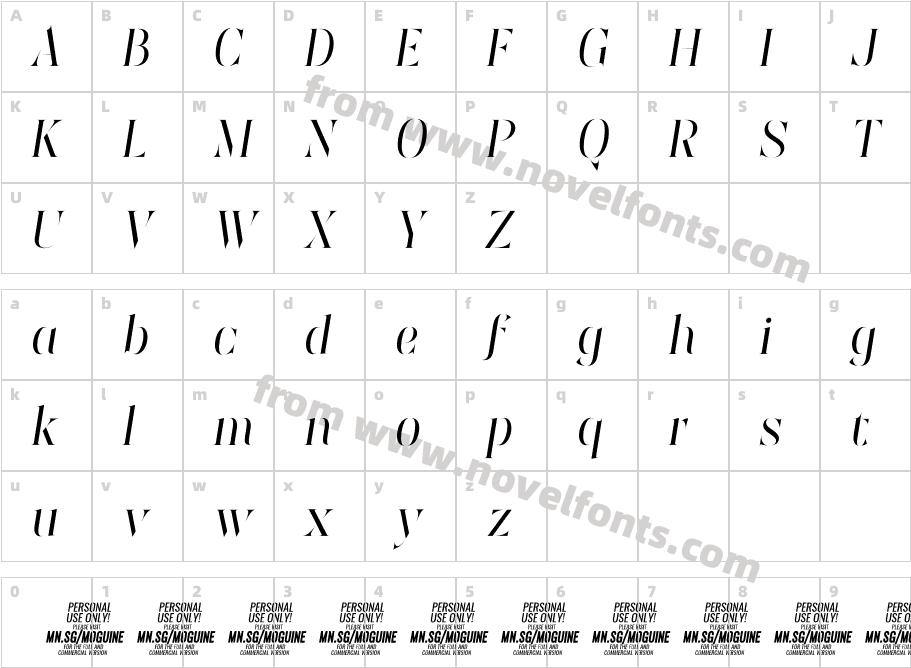 Moguine Serif PERSONAL USE ItalicCharacter Map