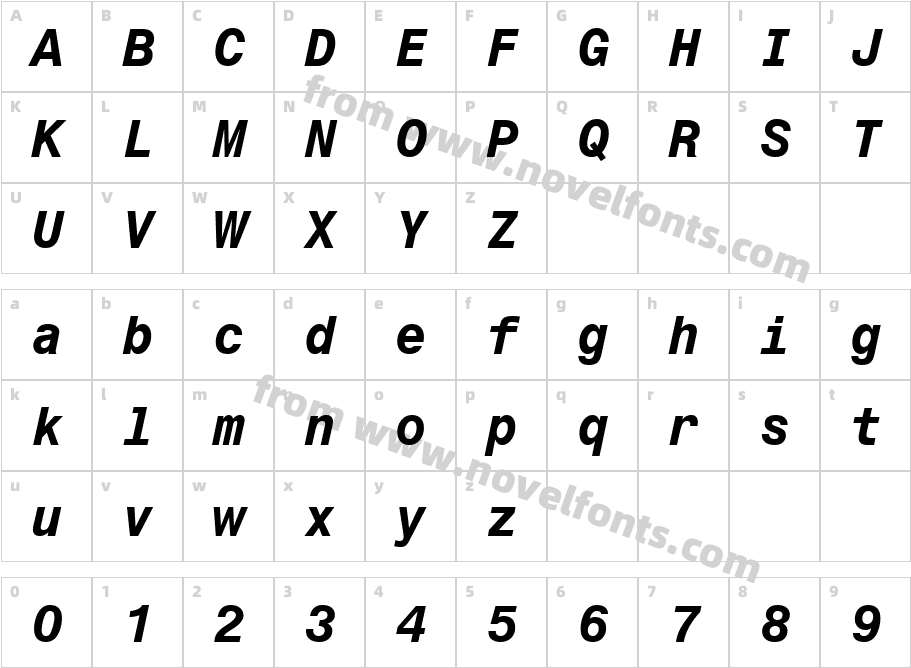 Monospac821 BT Bold ItalicCharacter Map