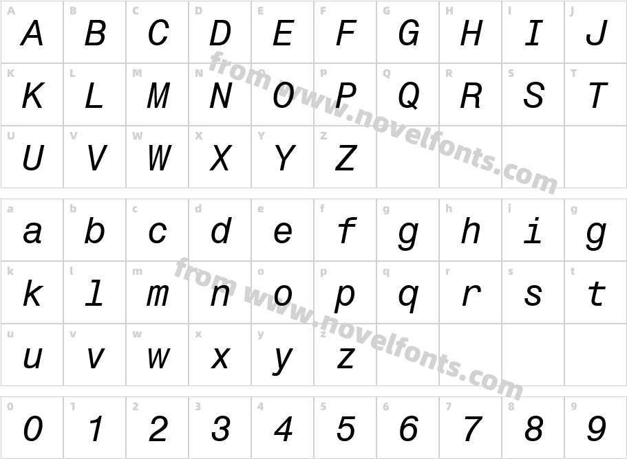 Monospace 821 Italic BTCharacter Map