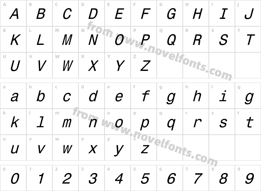 Monospace821 ItalicCharacter Map