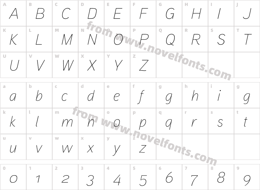 Aaux ProThin Italic OSFCharacter Map