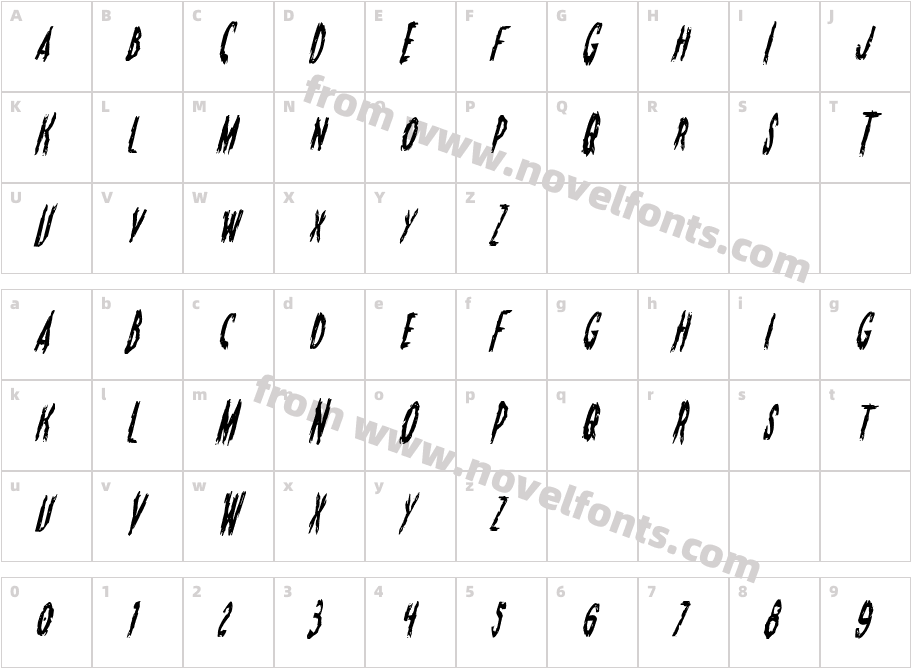 Monsterama Condensed ItalicCharacter Map