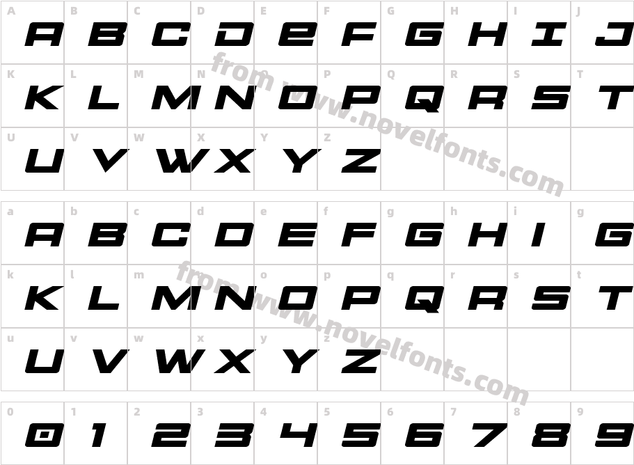 Montroc Expanded ItalicCharacter Map