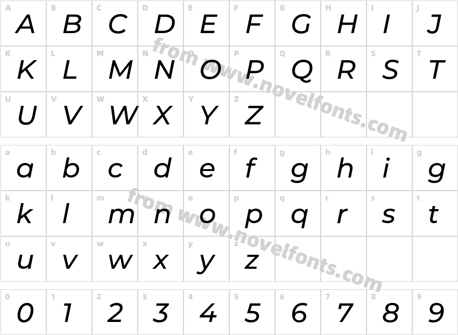 Montserrat Medium ItalicCharacter Map