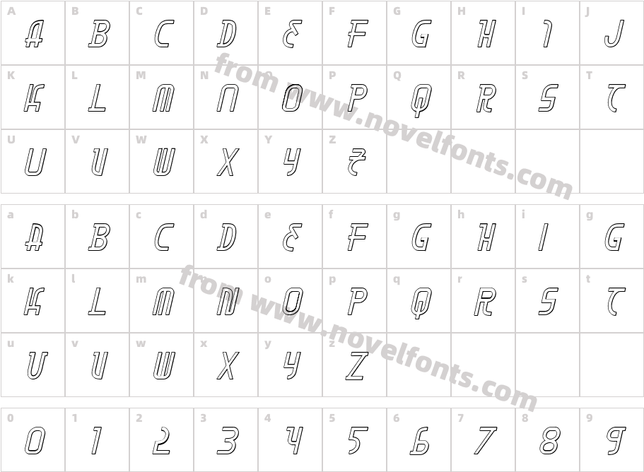 Moon Dart 3D ItalicCharacter Map