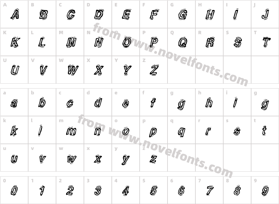 Motherlode Stripped AOE ItalicCharacter Map