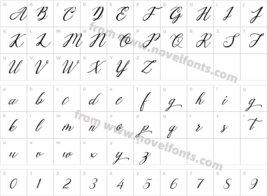 Mottingham Elegant CalligraphyCharacter Map