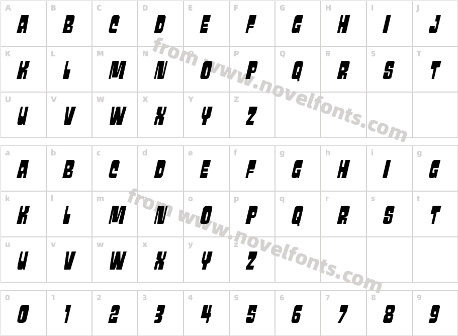 Movie Monster Condensed ItalicCharacter Map