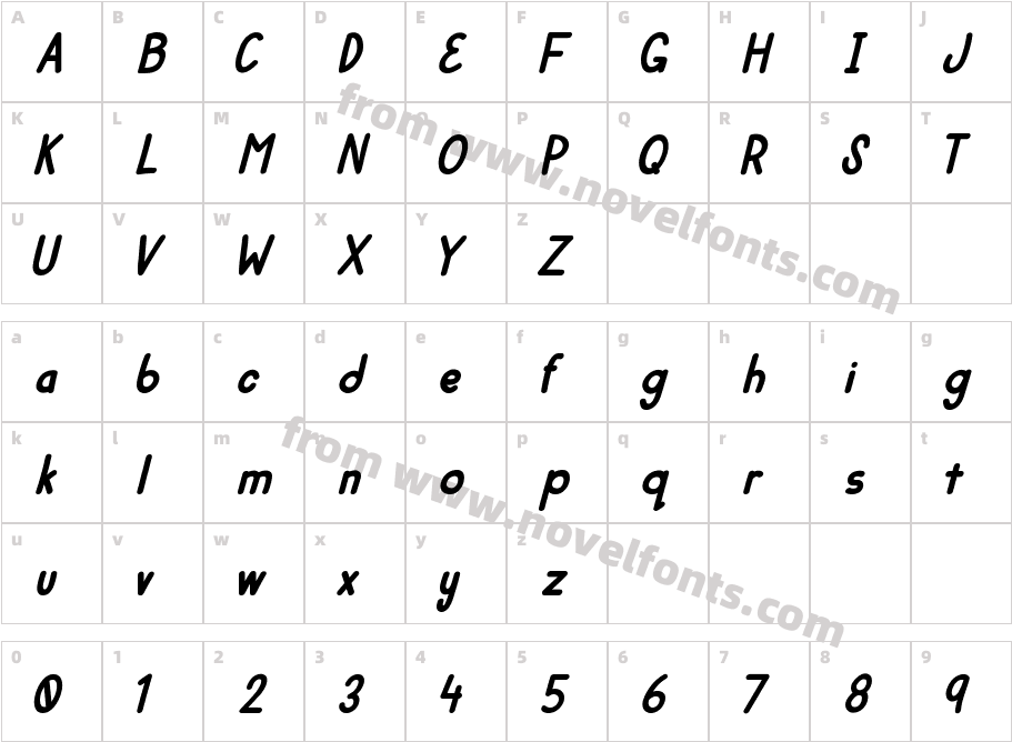 Mulbena ItalicCharacter Map