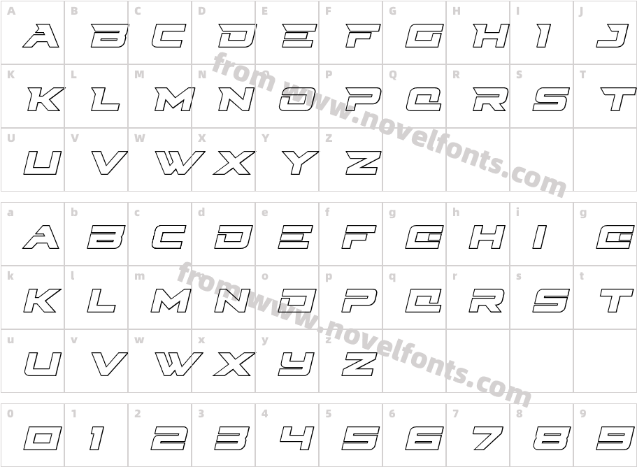 Cyberdyne Outline ItalicCharacter Map