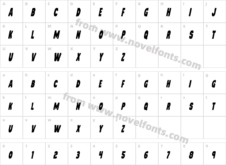 Mystery Mobile Condensed ItalicCharacter Map