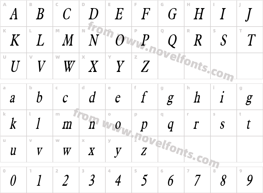 Nadine Thin ItalicCharacter Map