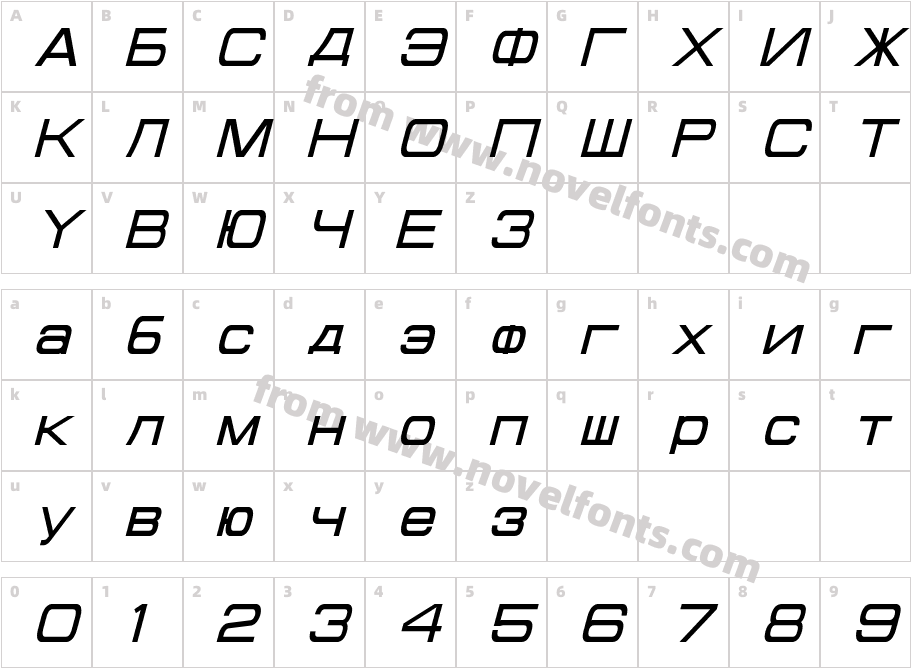 Cyrillian ItalicCharacter Map