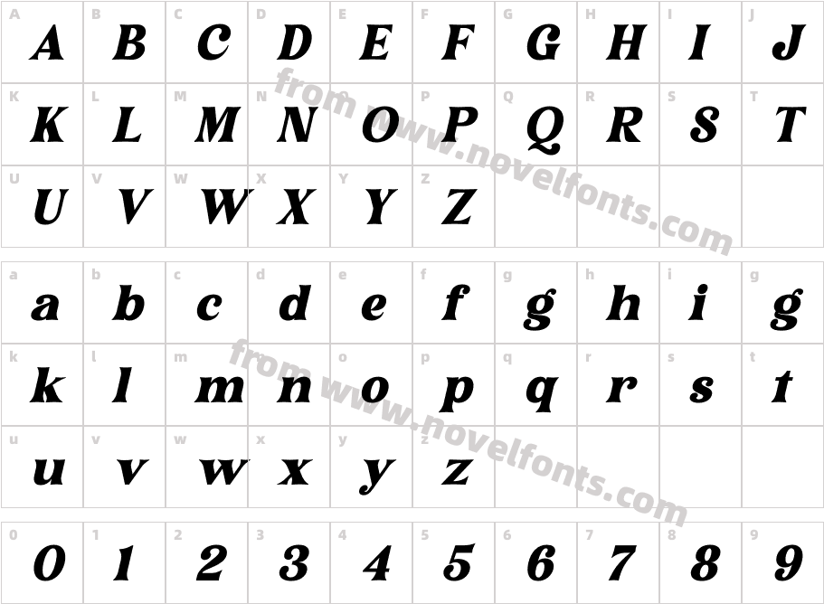 Narifah ItalicCharacter Map