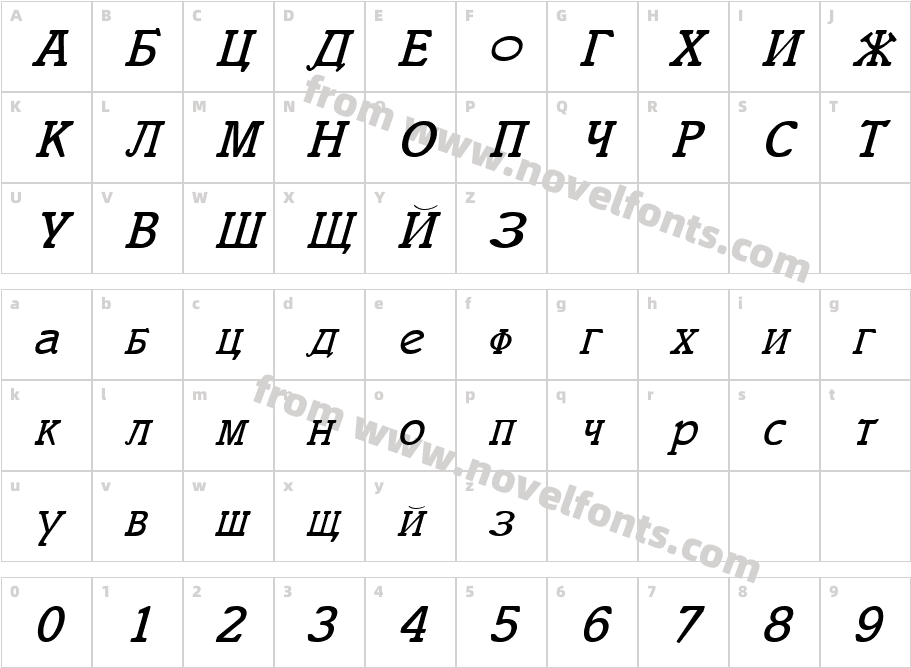 Cyrillic ItalicCharacter Map