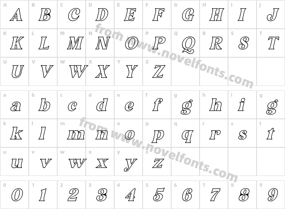 Narifah Outline ItalicCharacter Map