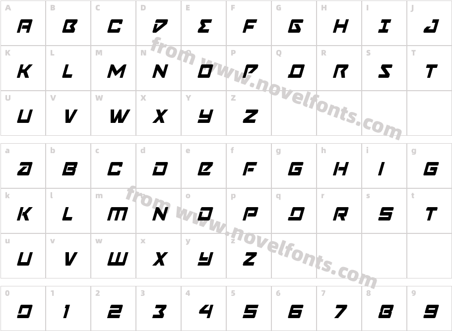 Navy Cadet Condensed ItalicCharacter Map