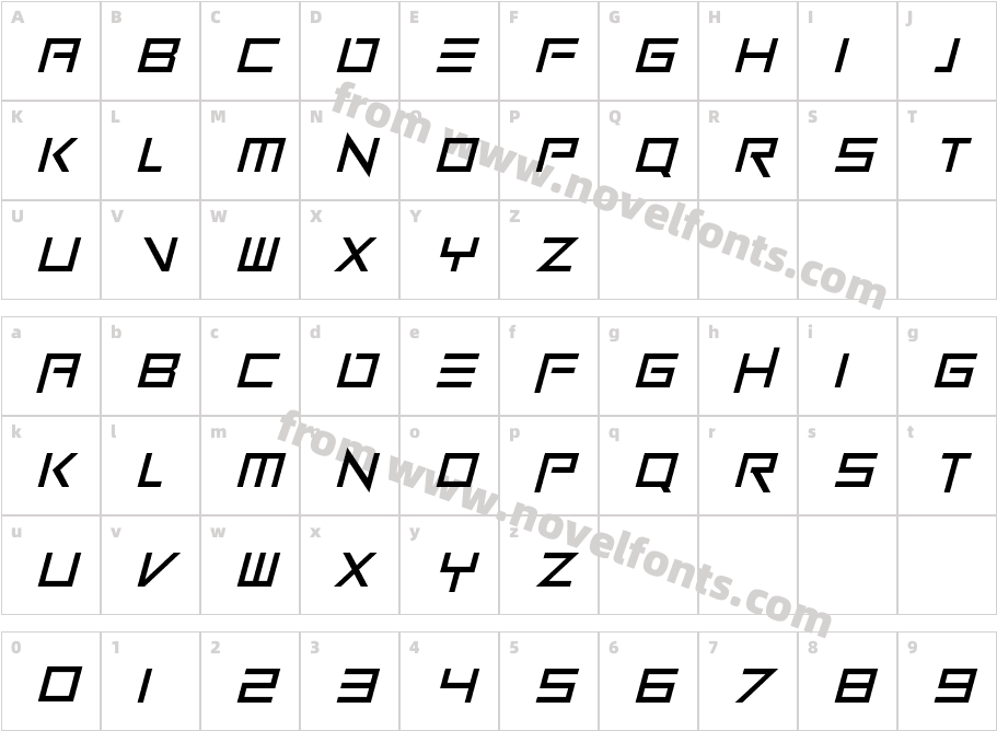 Neon Zone ItalicCharacter Map