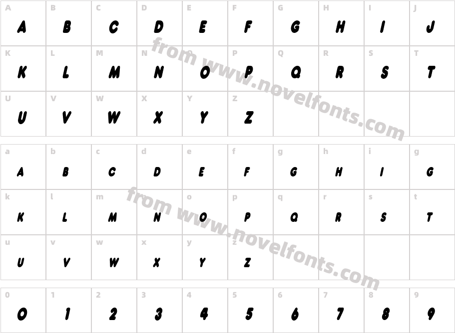 NeonCondensedItalicSWFTECharacter Map