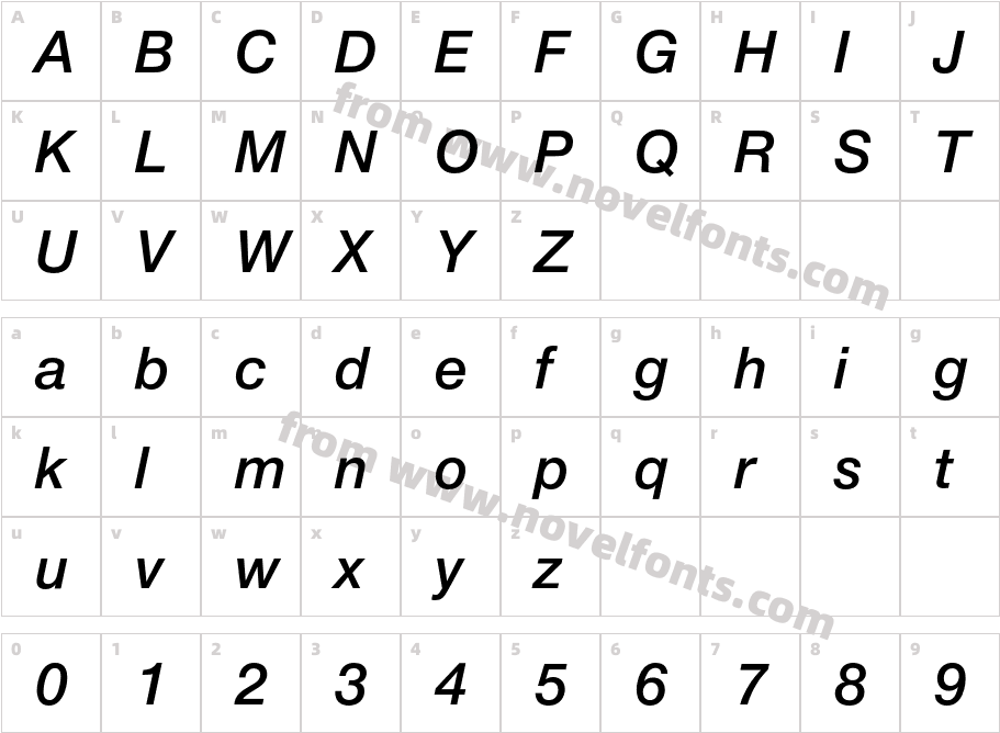 NeueHelveticaBQ-MediumItalicCharacter Map