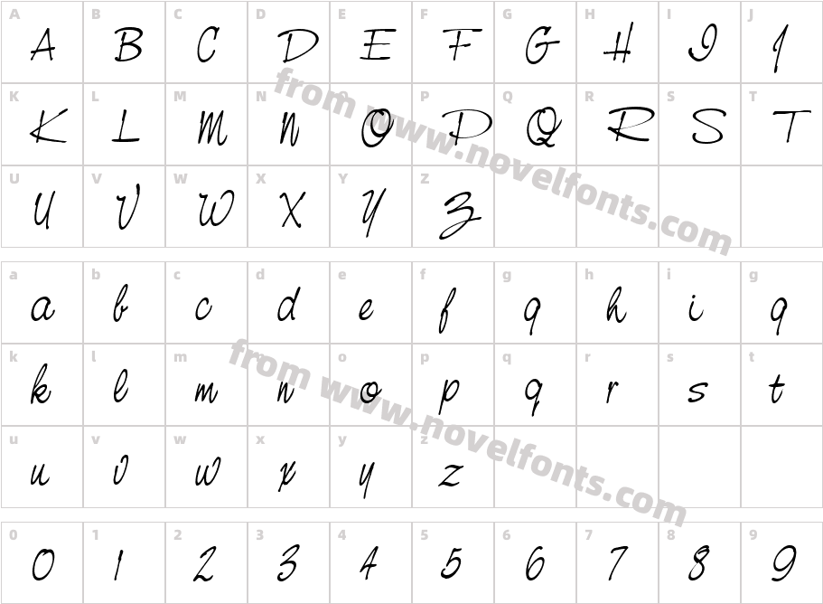 NevilleScript ItalicCharacter Map