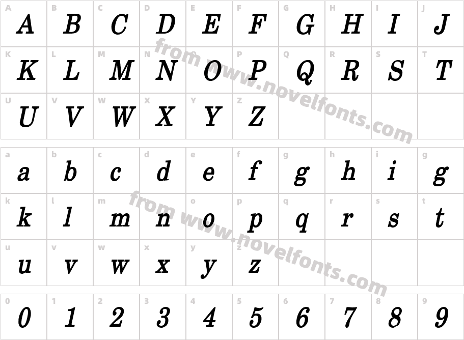 New Boston Condensed Bold ItalicCharacter Map