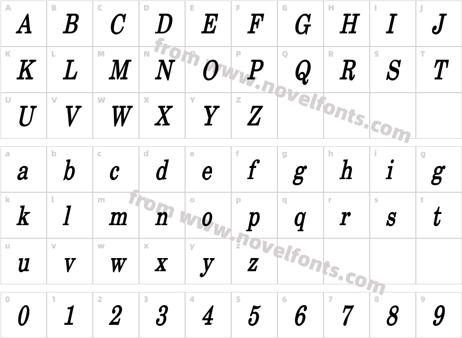 New Boston Thin Bold ItalicCharacter Map