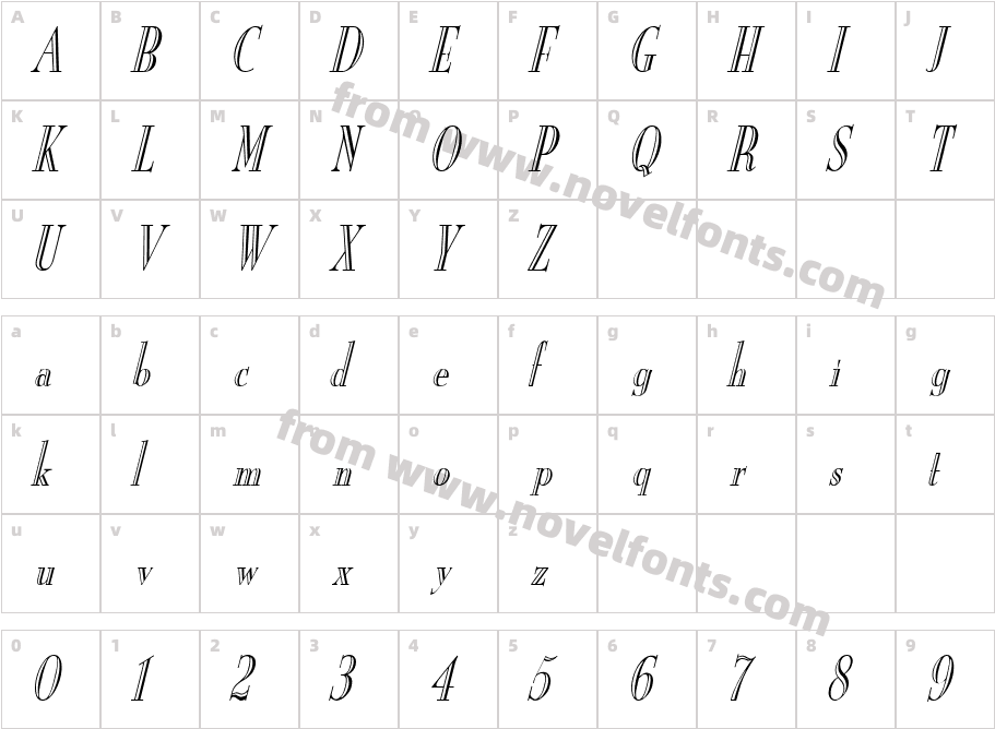 New Eng. Engr. Condensed ItalicCharacter Map