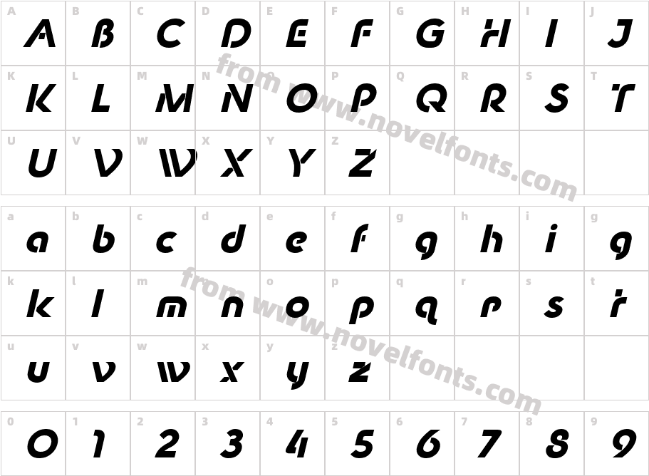 New Shape Bold ObliqueCharacter Map